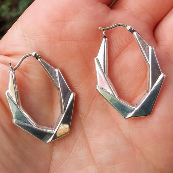 Sterling Silver Art-Deco Hoop Earrings - Picture 5 of 7